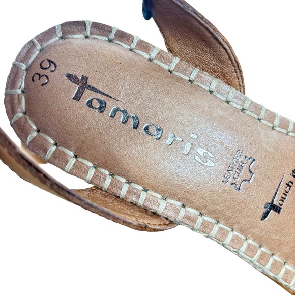 Tamaris Ladies Leather Cognac Brown Wedge Sandals Espadrille Capsule Size 8 / 39 - Picture 8 of 8